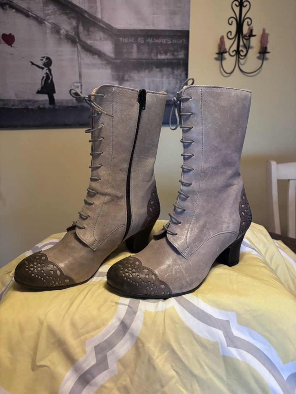 Gray Brako Lace-Up Mid-Calf  Women's Boots -